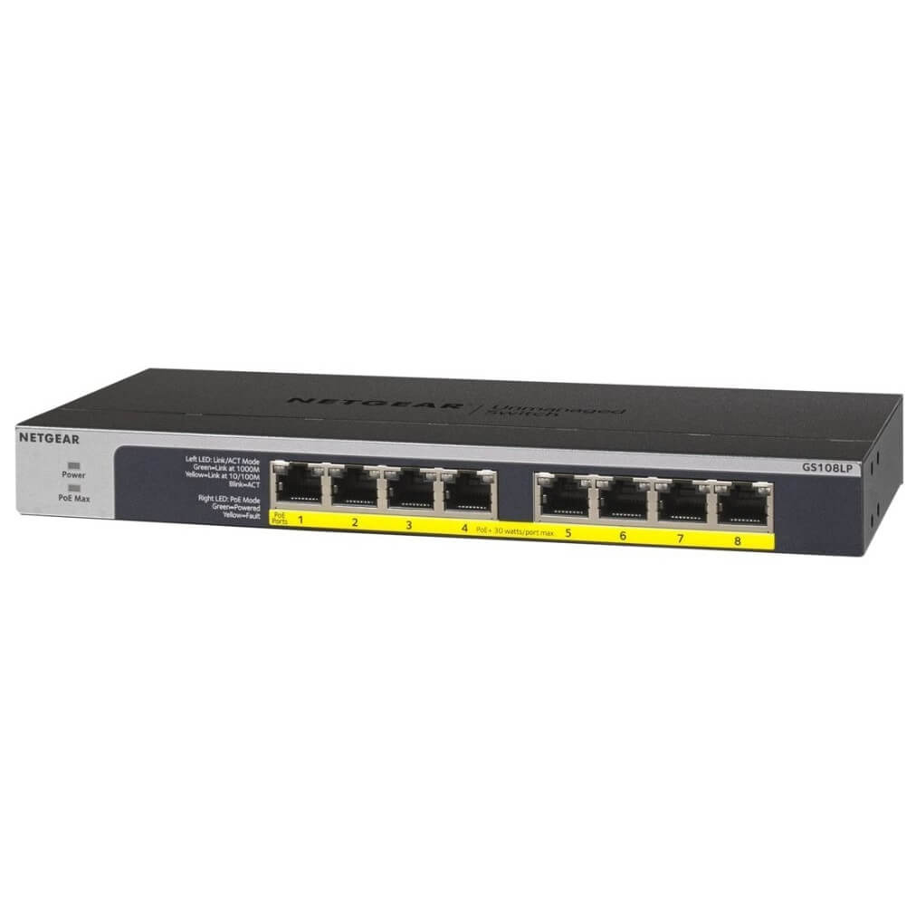 Netgear GS108LP 8-Port PoE/PoE+ Gigabit Ethernet Unmanaged Switch (GS108LP-100NAS)